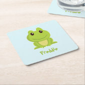 Niedlicher grüner Frosch auf blau Rechteckiger Pappuntersetzer (angewinkelt)