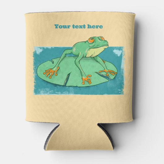 Niedlicher grüner Frosch auf einer Lilie Dosenkühler (Vorderseite)