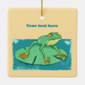 Niedlicher grüner Frosch auf einer Lilie Keramikornament (Rückseite)