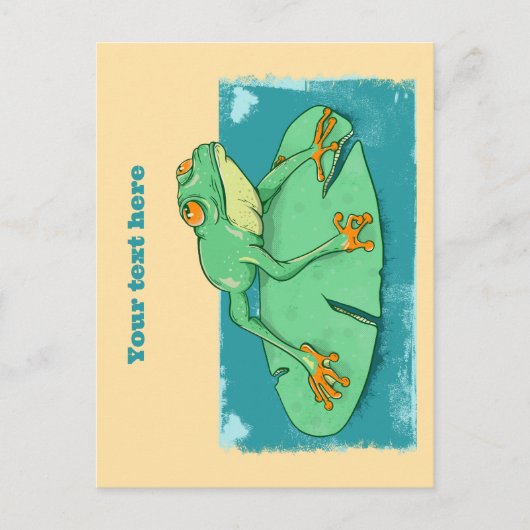 Niedlicher grüner Frosch auf einer Lilie Postkarte (Vorderseite)