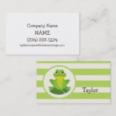 Niedlicher grüner Frosch auf Streifenmuster Visitenkarte (Vorne/Hinten)