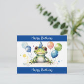 Niedlicher Grüner Frosch mit Ballons Glücklich Geb Postkarte (Stehend Vorderseite)
