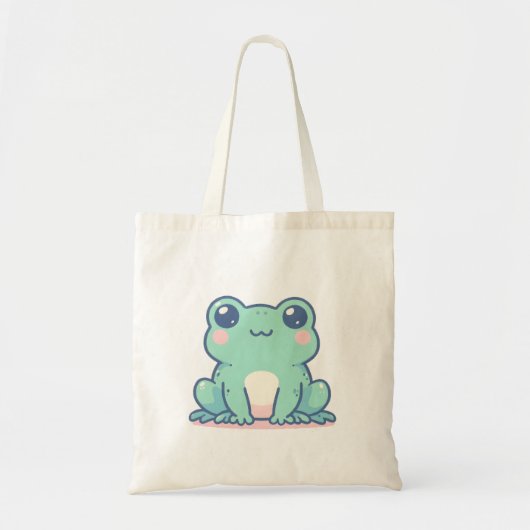 Niedlicher grüner Frosch mit Blush und Big Eyes Tragetasche (Vorne)