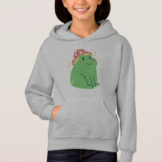 Niedlicher Grüner Frosch mit Mushroom-Hut Hoodie (Vorderseite)