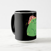 Niedlicher Grüner Frosch mit Mushroom-Hut Tasse (Vorderseite Links)
