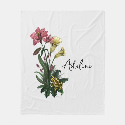 Niedlicher Grüner Frosch und botanische Blütenkuns Fleecedecke (Vorderseite)