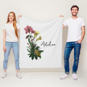 Niedlicher grüner Frosch und botanische Floralkuns Fleecedecke