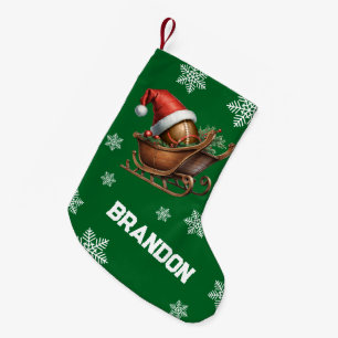 Niedlicher grüner Fußball Santa Sleigh Name Kleiner Weihnachtsstrumpf