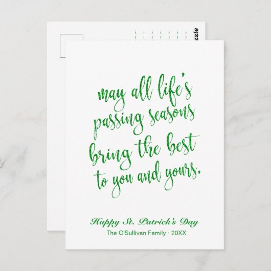 Niedlicher grüner Glitzer Irish Toast St. Patrick' Postkarte (Vorne/Hinten)