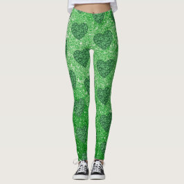 Niedlicher Grüner Glitzer St Patricks Kleeblatt He Leggings