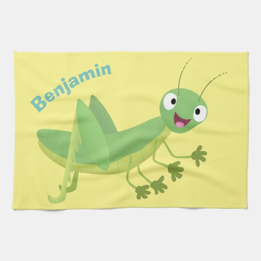 Niedlicher Grüner-Happy-Cartoon Geschirrtuch (Horizontal)