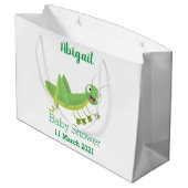 Niedlicher Grüner-Happy-Cartoon Große Geschenktüte (Rückseite Schrägansicht)