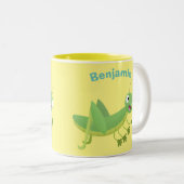 Niedlicher Grüner-Happy-Cartoon Zweifarbige Tasse (VorderseiteRechts)