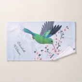 Niedlicher grüner Hummingbird Cherry Blossom Name Handtuch (Handtuch)