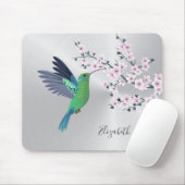 Niedlicher grüner Hummingbird Cherry Blossom Name Mousepad (Mit Mouse)