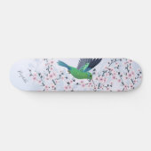 Niedlicher grüner Hummingbird Cherry Blossom Name Skateboard (Horizontal)