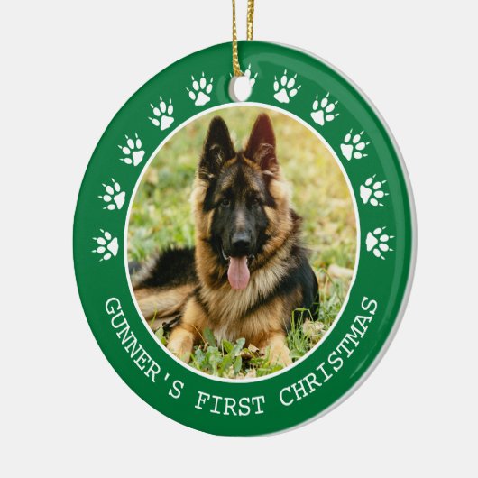 Niedlicher grüner Hundeschlitten druckt Foto Rahme Keramik Ornament (Links)