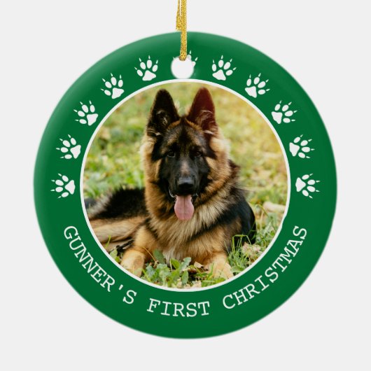 Niedlicher grüner Hundeschlitten druckt Foto Rahme Keramik Ornament (Hinten)