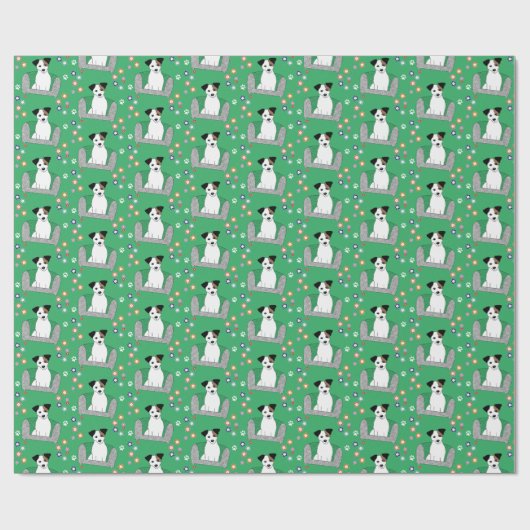 Niedlicher Grüner Jack Russell Weihnachtswrapping  Geschenkpapier (Flach)