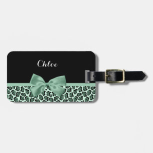 Niedlicher grüner Jaguar Print Girly Jade Bow und Gepäckanhänger
