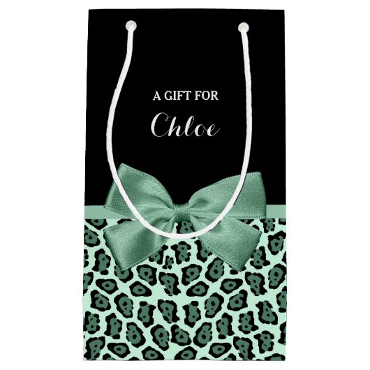 Niedlicher grüner Jaguar Print Girly Jade Bow und Kleine Geschenktüte (Vorderseite)