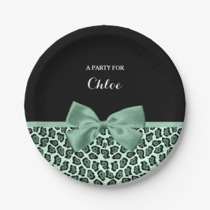 Niedlicher grüner Jaguar Print Girly Jade Bow und Pappteller