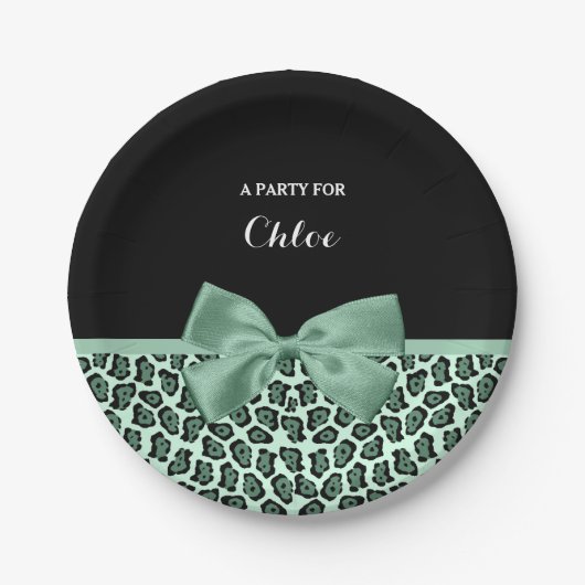 Niedlicher grüner Jaguar Print Girly Jade Bow und Pappteller (Vorderseite)
