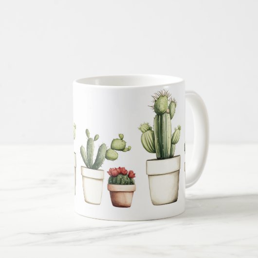 Niedlicher grüner Kakteen in Töpfen Kaffeetasse (VorderseiteRechts)
