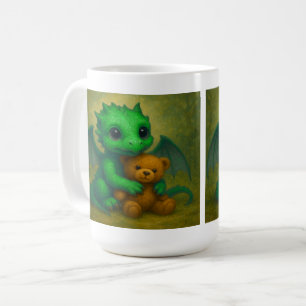 Niedlicher, grüner, Mit Augen Babydrache mit Teddy Kaffeetasse