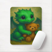 Niedlicher, grüner, Mit Augen Babydrache mit Teddy Mousepad (Mit Mouse)
