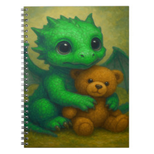 Niedlicher, grüner, Mit Augen Babydrache mit Teddy Notizblock
