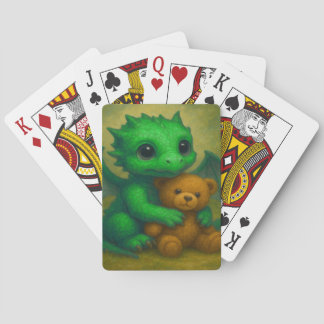 Niedlicher, grüner, Mit Augen Babydrache mit Teddy Spielkarten