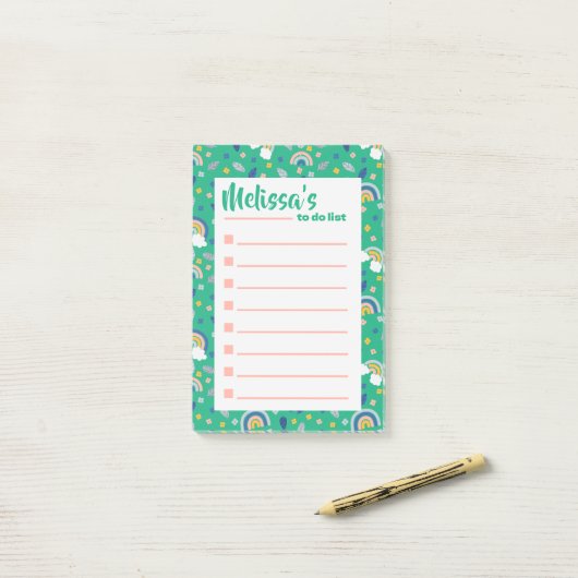 Niedlicher, grüner Orangenbogen Post-it Klebezettel (Auf Schreibtisch)