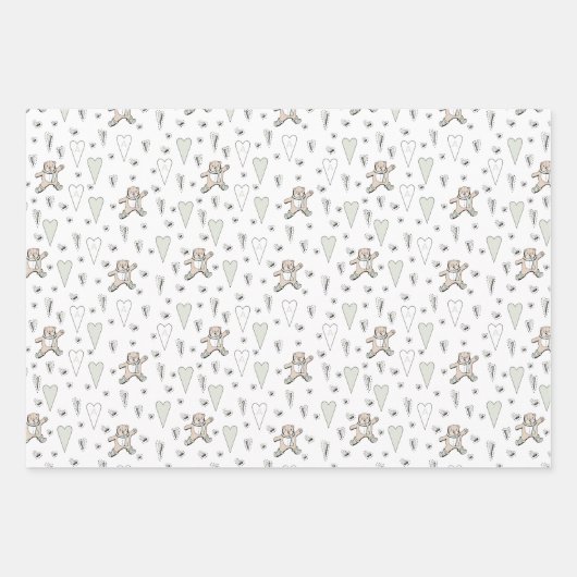 Niedlicher grüner Teddybär und Herz-Geschlecht neu Geschenkpapier Set (Vorderseite)