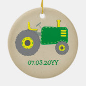 Niedlicher Grüner Traktor Erster Weihnachtskraftst Keramik Ornament (Hinten)