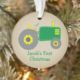 Niedlicher Grüner Traktor Erster Weihnachtskraftst Ornament