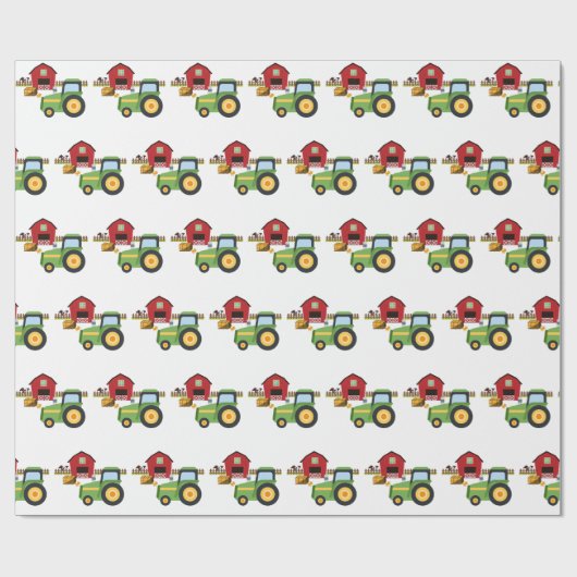 Niedlicher grüner Traktor und rote Scheune Geschenkpapier (Flach)