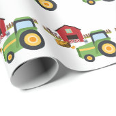 Niedlicher grüner Traktor und rote Scheune Geschenkpapier (Rolleneckpunkt)