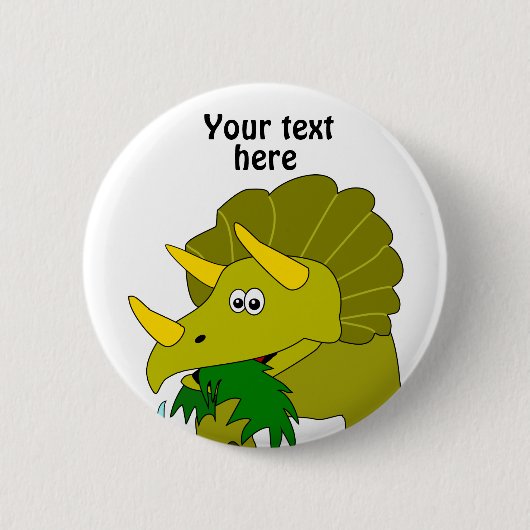 Niedlicher grüner Triceratops-Cartoon-Dinosaurier Button (Vorderseite)
