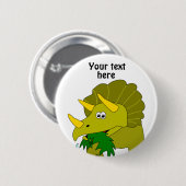 Niedlicher grüner Triceratops-Cartoon-Dinosaurier Button (Vorne & Hinten)