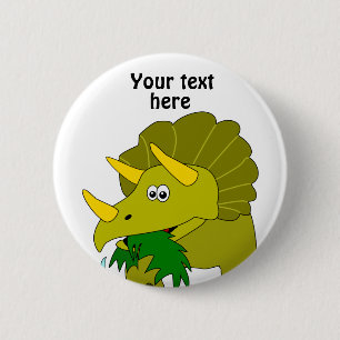 Niedlicher grüner Triceratops-Cartoon-Dinosaurier Button