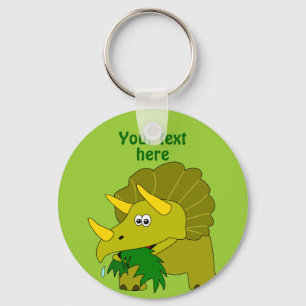 Niedlicher grüner Triceratops-Cartoon-Dinosaurier Schlüsselanhänger