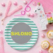 Niedlicher, grüner und gelber Raster Pappteller (Party)