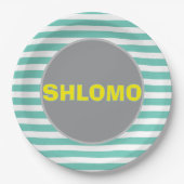 Niedlicher, grüner und gelber Raster Pappteller (Vorderseite)