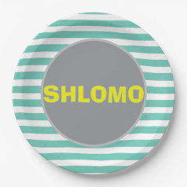 Niedlicher, grüner und gelber Raster Pappteller