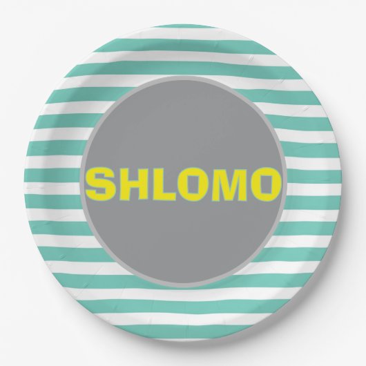 Niedlicher, grüner und gelber Raster Pappteller (Vorderseite)