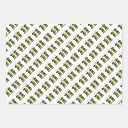 Niedlicher grüner Weihnachtsbummel, Ornamente und Geschenkpapier Set (Vorderseite 3)