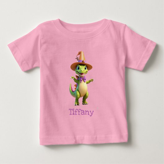 Niedlicher grüner Zauberer-Dinosaurier Baby T-shirt (Vorderseite)