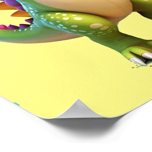 Niedlicher grüner Zauberer-Dinosaurier Poster (Ecke)