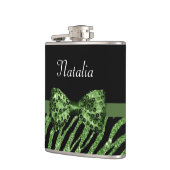 Niedlicher grüner Zebra-Druck IMITAT Glitz-Bogen Flachmann (Links)